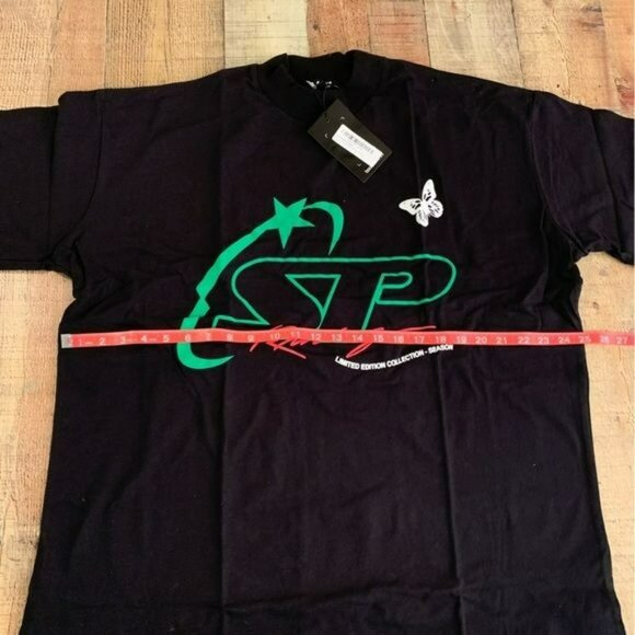 Boohoo man oversized extended neck racing print t-shirt in black -L - Picture 2 of 9